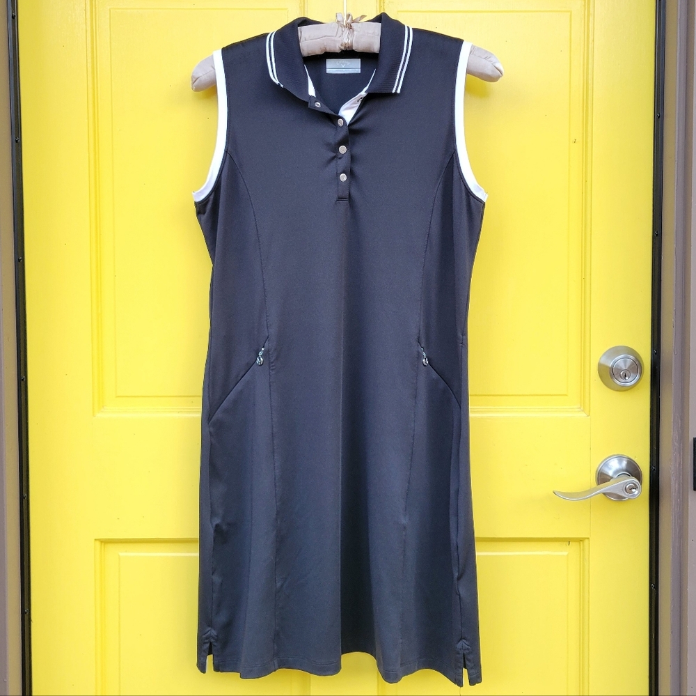 Callaway Opti-Dri Sleeveless Golf Dress Black White Trim Zip Pockets M